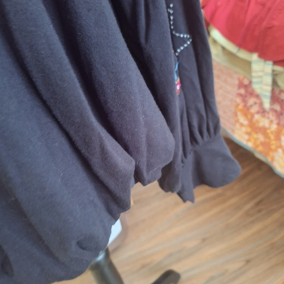 Free People Black Shirt with Embroidery Size M - Picture 3 of 5